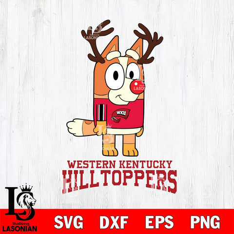 Western Kentucky Hilltoppers Bluey Chilli Christmas Deer Svg Eps Dxf Png File, Digital Download