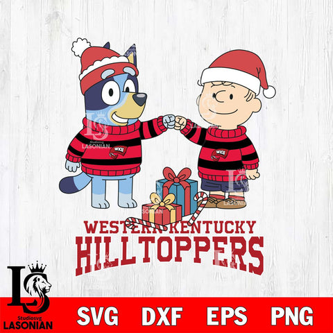 Western Kentucky Hilltoppers Bluey With Charlie Brown Christmas File Cut, NCAA SVG DXF EPS PNG FILE, Digital Download,Instant Download, Silhouette