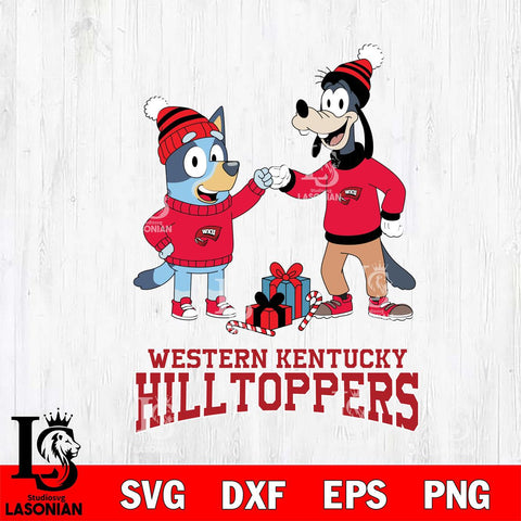 Western Kentucky Hilltoppers Bluey With Goofy Christmas File Cut, NCAA SVG DXF EPS PNG FILE, Digital Download,Instant Download, Silhouette