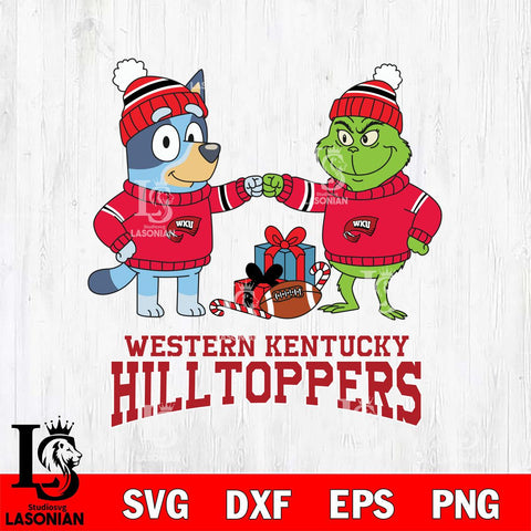 Western Kentucky Hilltoppers Bluey With Grinch Christmas File Cut, NCAA SVG DXF EPS PNG FILE, Digital Download,Instant Download, Silhouette