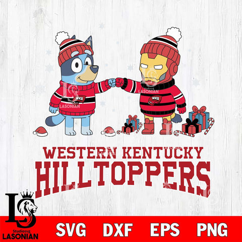 Western Kentucky Hilltoppers Bluey With Iron man Christmas File Cut, NCAA SVG DXF EPS PNG FILE, Digital Download,Instant Download, Silhouette