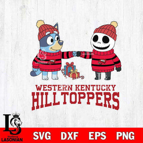Western Kentucky Hilltoppers Bluey With Jack Skellington Christmas File Cut, NCAA SVG DXF EPS PNG FILE, Digital Download,Instant Download, Silhouette