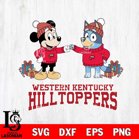 Western Kentucky Hilltoppers Bluey With Mickey Christmas File Cut, NCAA SVG DXF EPS PNG FILE, Digital Download,Instant Download, Silhouette