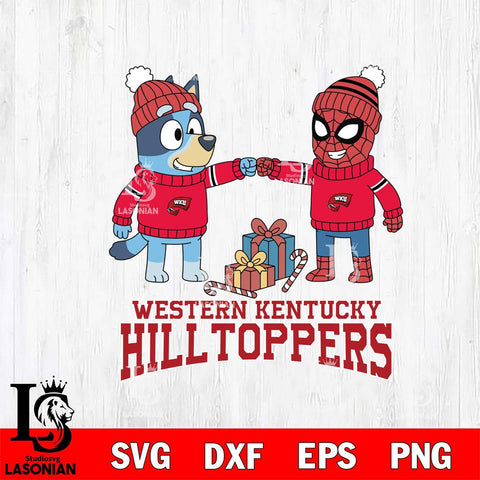 Western Kentucky Hilltoppers Bluey With Spider man Christmas File Cut, NCAA SVG DXF EPS PNG FILE, Digital Download,Instant Download, Silhouette