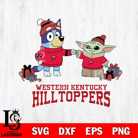 Western Kentucky Hilltoppers Bluey With Yoda Christmas File Cut, NCAA SVG DXF EPS PNG FILE, Digital Download,Instant Download, Silhouette