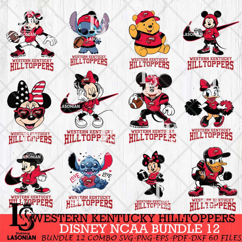 Western Kentucky Hilltoppers Disney NCAA Bundle Svg PNG 12 Svg Eps Dxf Png File, Digital Download