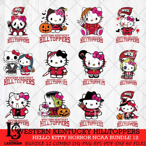Western Kentucky Hilltoppers Hello Kitty Horror NCAA Bundle 12 SVG Svg Eps Dxf Png File, Digital Download