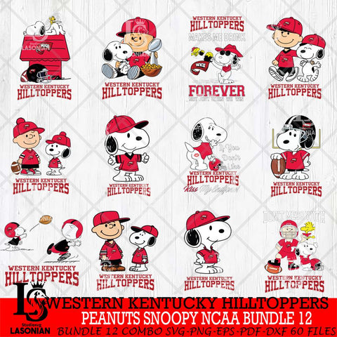 Western Kentucky Hilltoppers Peanuts Snoopy Player NCAA Bundle 12 SVG DXF EPS PNG FILE,Snoopy File Cut, bundle NCAA Digital Download,Instant Download, Silhouette