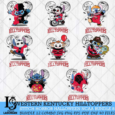 Western Kentucky Hilltoppers Stitch Horror Halloween Bundle NCAA Svg Eps Dxf Png File, Digital Download, Instant Download