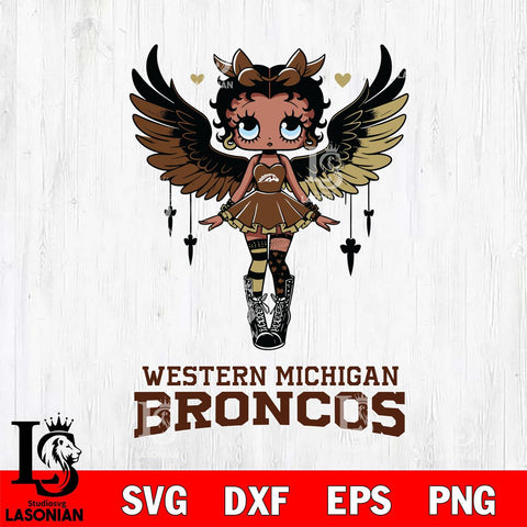Western Michigan Broncos Anglel Black Fan Girl Betty Boop, Svg Eps Dxf Png File, Digital Download