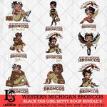 Western Michigan Broncos Black Fan Girl Betty Boop Bundle 9, Svg Eps Dxf Png File, Digital Download