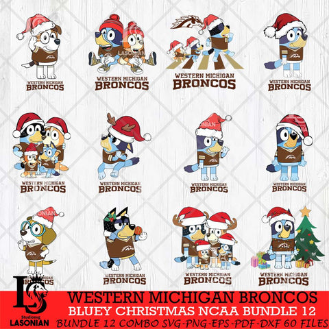 Western Michigan Broncos Bluey Christmas NCAA Bundle 12 Cricut File Cut Files , Bluey Cricut , Christmas Svg , Bluey svg , Digital Download, dxf eps png pdf file