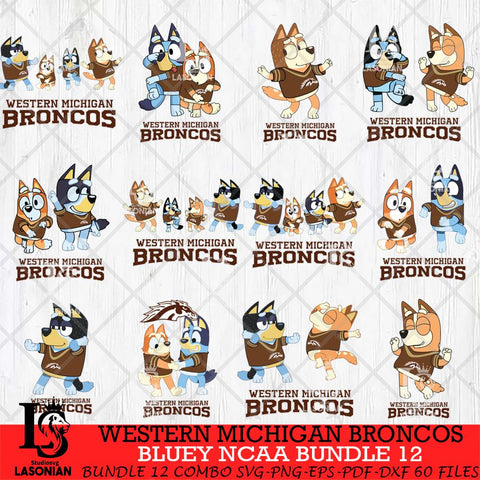 Western Michigan Broncos Bluey Dace Mode NCAA Bundle 12 SVG Eps Dxf Png File, Digital Download, Instant Download