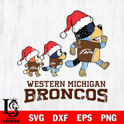 Western Michigan Broncos Bluey Family Christmas Svg Eps Dxf Png File, Digital Download