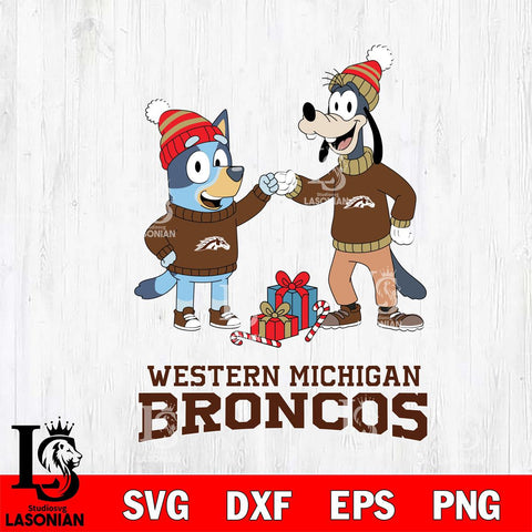 Western Michigan Broncos Bluey With Goofy Christmas File Cut, NCAA SVG DXF EPS PNG FILE, Digital Download,Instant Download, Silhouette