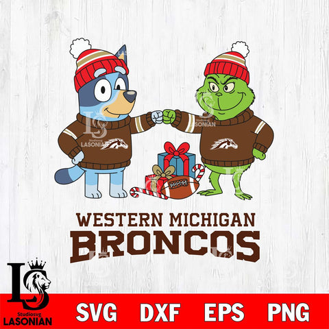 Western Michigan Broncos Bluey With Grinch Christmas File Cut, NCAA SVG DXF EPS PNG FILE, Digital Download,Instant Download, Silhouette