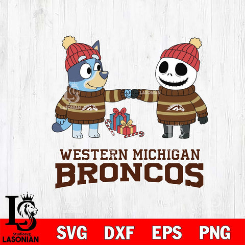 Western Michigan Broncos Bluey With Jack Skellington Christmas File Cut, NCAA SVG DXF EPS PNG FILE, Digital Download,Instant Download, Silhouette