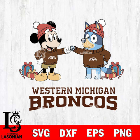 Western Michigan Broncos Bluey With Mickey Christmas File Cut, NCAA SVG DXF EPS PNG FILE, Digital Download,Instant Download, Silhouette