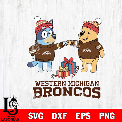 Western Michigan Broncos Bluey With Winnie The Pooh Christmas File Cut, NCAA SVG DXF EPS PNG FILE, Digital Download,Instant Download, Silhouette