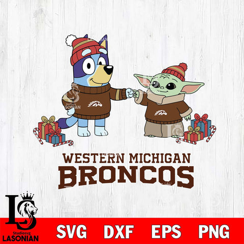 Western Michigan Broncos Bluey With Yoda Christmas File Cut, NCAA SVG DXF EPS PNG FILE, Digital Download,Instant Download, Silhouette