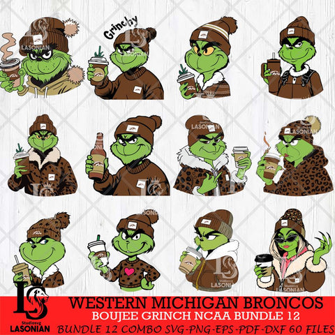 Western Michigan Broncos Boujee Grinch NCAA Bundle 12 SVG Eps Dxf Png File, Digital Download, Instant Download