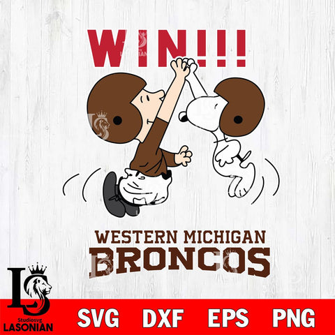 Western Michigan Broncos Charlie Brown and Snoopy Win Svg Eps Dxf Png File, NCAA svg , Digital Download , Instant Download, Cricut File