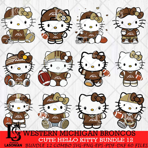 Western Michigan Broncos Cute Hello Kitty Bundle 12 SVG Eps Dxf Png File, NCAA Bundle svg, Digital Download, Instant Download
