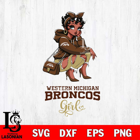 Western Michigan Broncos Fashion Black Fan Girl Betty Boop, Svg Eps Dxf Png File, Digital Download