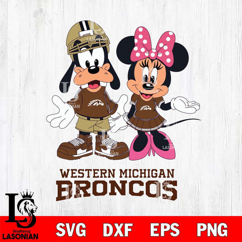Western Michigan Broncos Goofy and Minnie mouse Football SVG DXF EPS PNG FILE,NCAA svg ,Football Digital Download,Instant Download, Silhouette