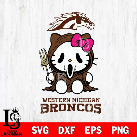 Western Michigan Broncos Hello Kitty Horror 4 Svg Eps Dxf Png File, Digital Download