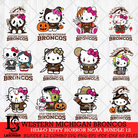 Western Michigan Broncos Hello Kitty Horror NCAA Bundle 12 SVG Svg Eps Dxf Png File, Digital Download