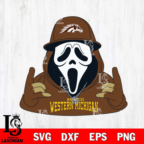 Western Michigan Broncos Horror Character Ghostface Sport Svg Eps Dxf Png File, NCAA svg, Digital Download, Instant Download