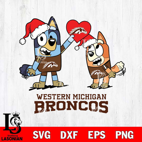 Western Michigan Broncos Love Bluey Christmas Svg Eps Dxf Png File, Digital Download
