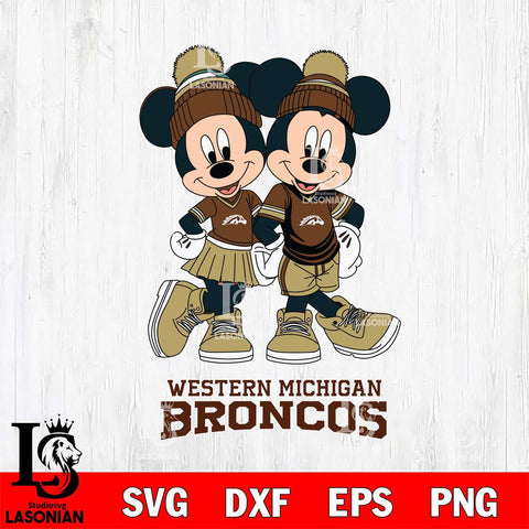 Western Michigan Broncos Mickey Minnie Valentine Football Svg Eps Dxf Png File, NCAA svg , Digital Download , Instant Download, Cricut File