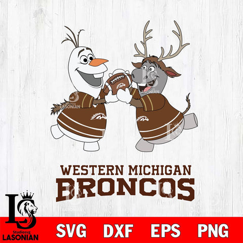 Western Michigan Broncos Olaf & Sven Football Cricut,Christmas SVG DXF EPS PNG FILE, NCAA Digital Download,Instant Download, Silhouette