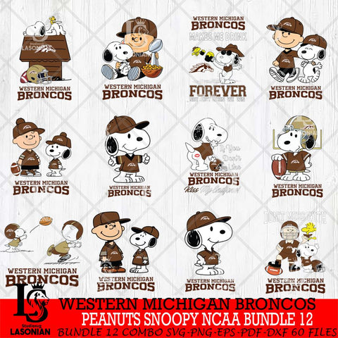 Western Michigan Broncos Peanuts Snoopy Player NCAA Bundle 12 SVG DXF EPS PNG FILE,Snoopy File Cut, bundle NCAA Digital Download,Instant Download, Silhouette