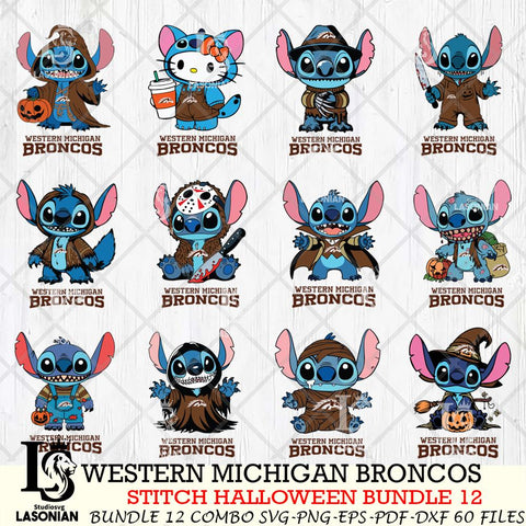 Western Michigan Broncos Stitch Horror Bundle 12 SVG Svg Eps Dxf Png File, NCAA svg, Digital Download, Instant Download