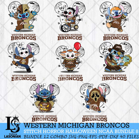 Western Michigan Broncos Stitch Horror Halloween Bundle NCAA Svg Eps Dxf Png File, Digital Download, Instant Download