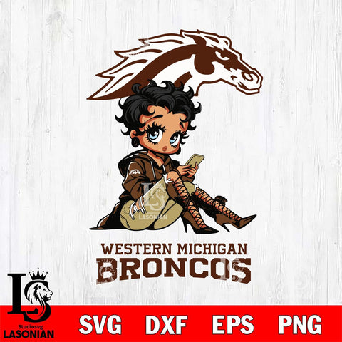Western Michigan Broncos Style Black Fan Girl Betty Boop, Svg Eps Dxf Png File, Digital Download