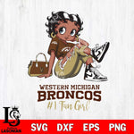 Western Michigan Broncos #1 Black Fan Girl Betty Boop, Svg Eps Dxf Png File, Digital Download