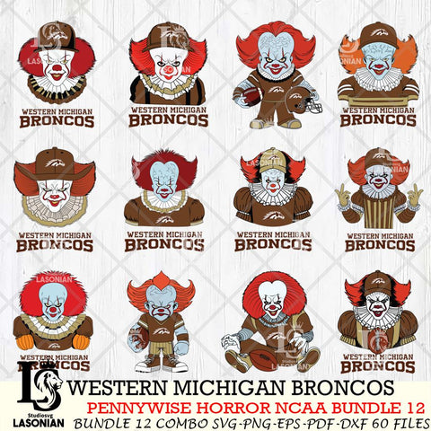 Western Michigan Broncos  Pennywise Horror NCAA Bundle 12 SVG Svg Eps Dxf Png File, Digital Download