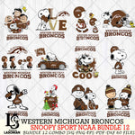 Western Michigan Broncos  Snoopy NCAA Bundle 12 SVG Svg Eps Dxf Png File, Digital Download