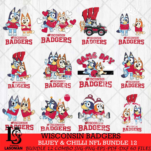 Wisconsin Badgers Bluey & Bingo Bundle 12 SVG Svg Eps Dxf Png File, Bundle NCAA svg, Digital Download, Instant Download