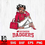 Wisconsin Badgers Awesome Black Fan Girl Betty Boop, Svg Eps Dxf Png File, Digital Download