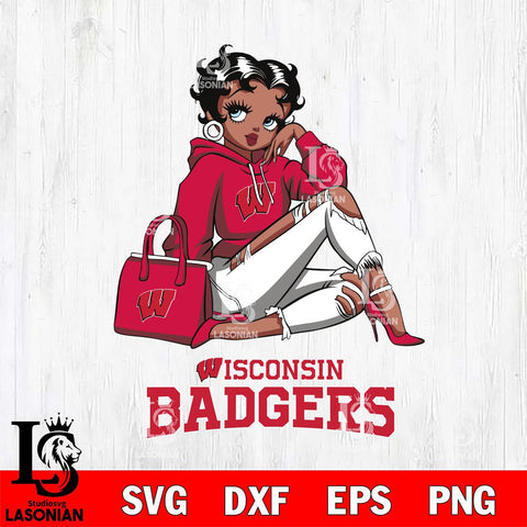 Wisconsin Badgers Awesome Black Fan Girl Betty Boop, Svg Eps Dxf Png File, Digital Download