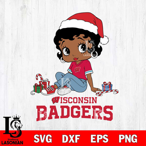 Wisconsin Badgers Betty Boop Christmas File Cut, NCAA SVG DXF EPS PNG PDF File, Digital Download , Criucut , Silhouette