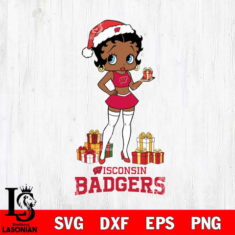 Wisconsin Badgers Betty Boop Christmas Gift File Cut, NCAA SVG DXF EPS PNG PDF File, Digital Download , Criucut , Silhouette
