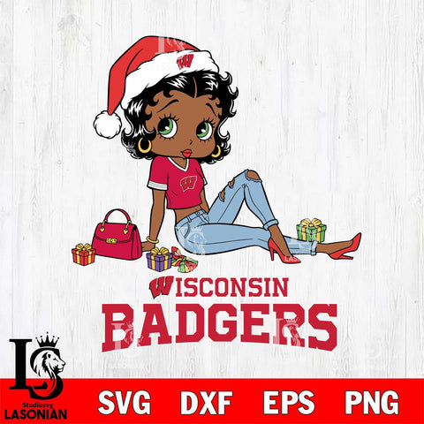 Wisconsin Badgers Betty Boop Christmas Packing File Cut, NCAA SVG DXF EPS PNG PDF File, Digital Download , Criucut , Silhouette