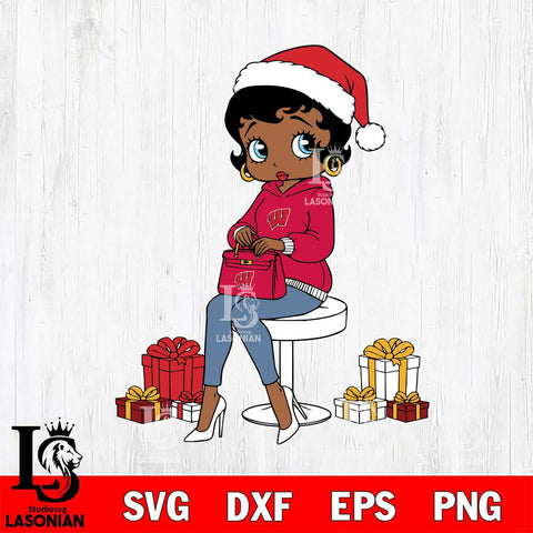 Wisconsin Badgers Betty Boop Sit Christmas File Cut, NCAA SVG DXF EPS PNG PDF File, Digital Download , Criucut , Silhouette