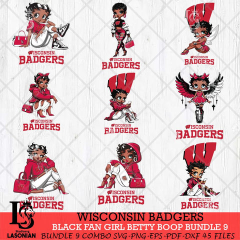 Wisconsin Badgers Black Fan Girl Betty Boop Bundle 9, Svg Eps Dxf Png File, Digital Download
